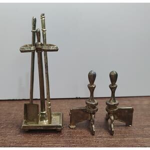 Dollhouse Mini Fireplace Tool Set Brass Finish Vintage Furniture Living Room B15